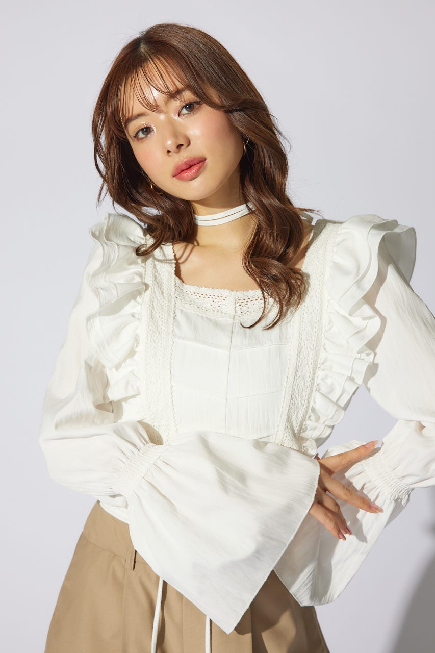 レースラインペプラムブラウス WHT M