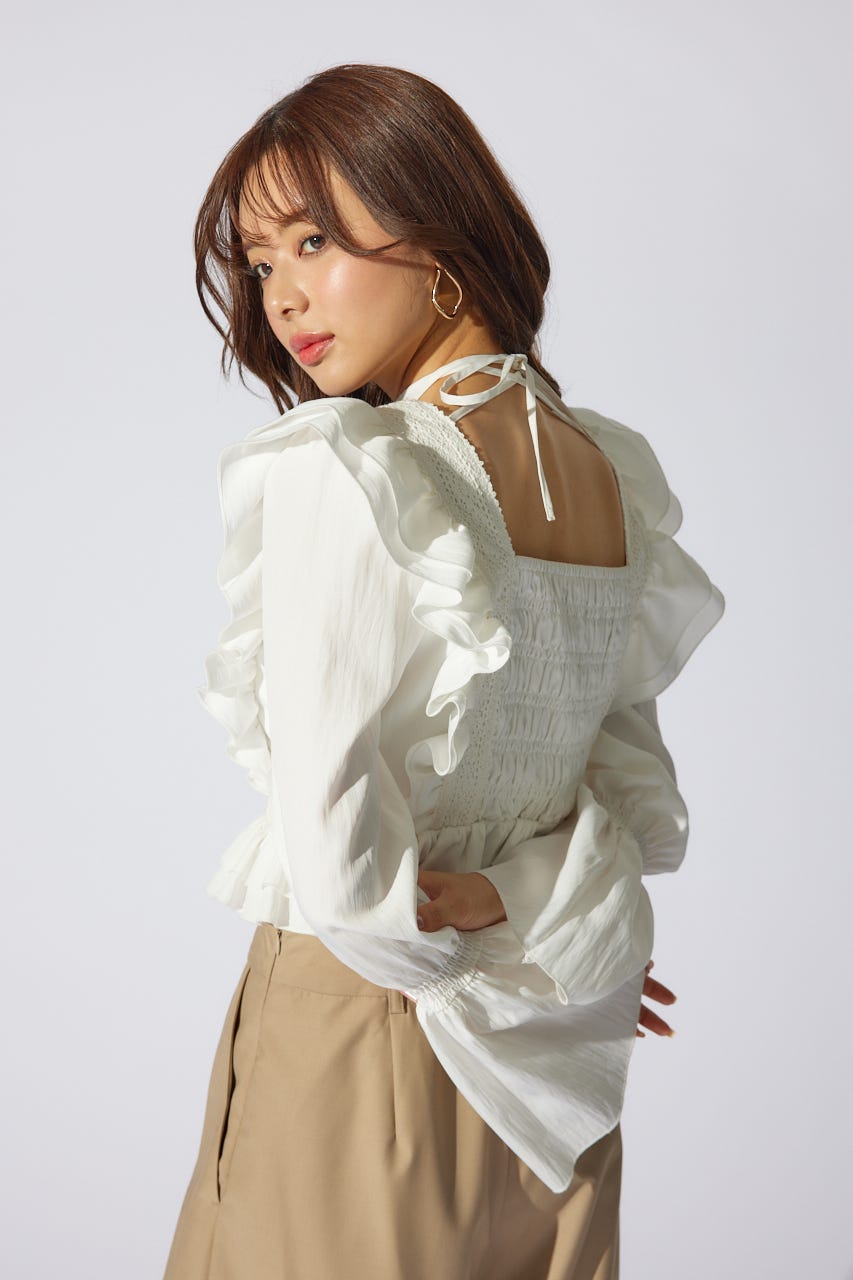 レースラインペプラムブラウス WHT M