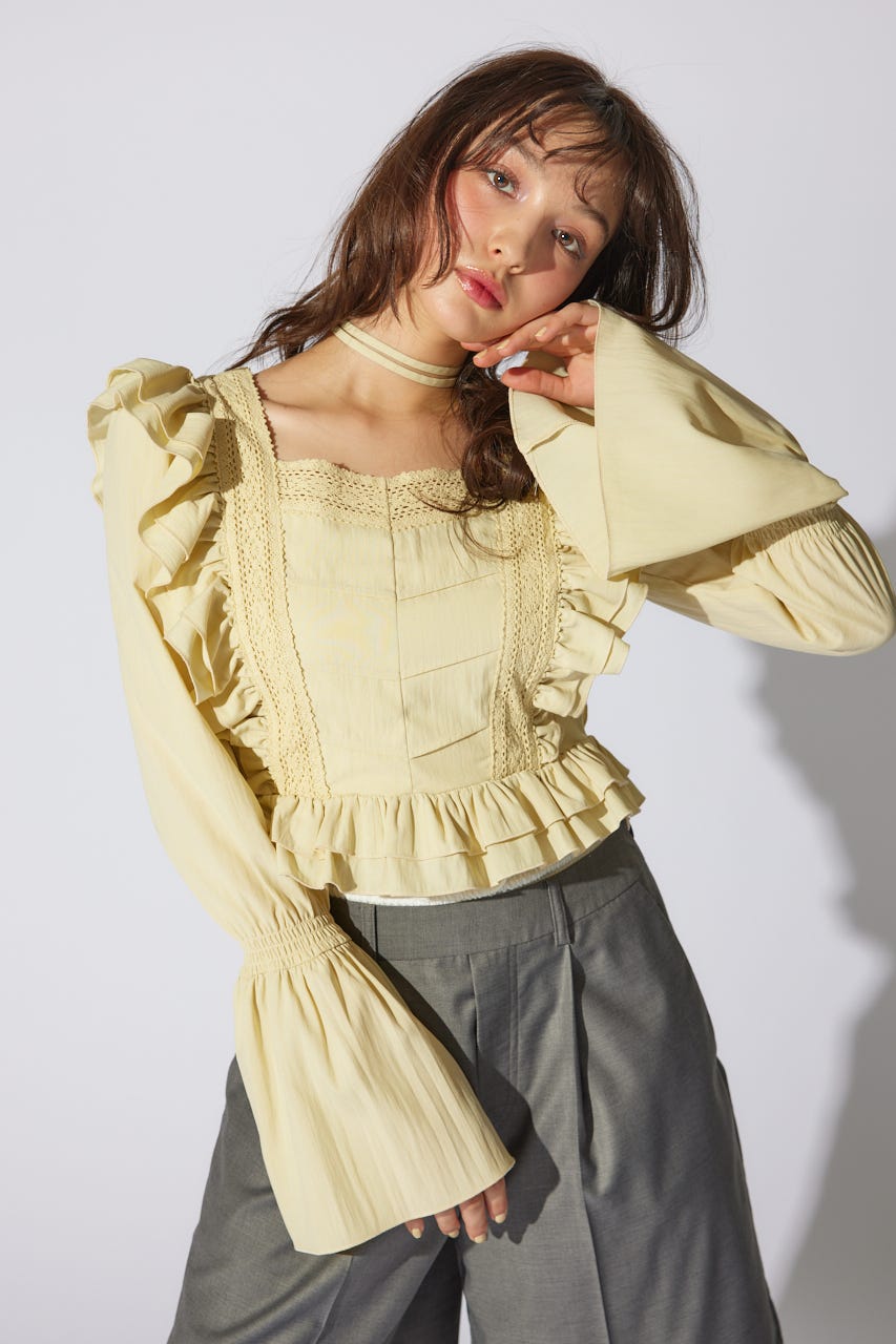 レースラインペプラムブラウス YEL M