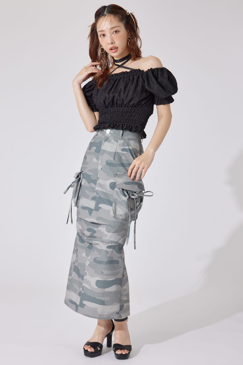 【AKB48 千葉恵里さん着用】メニーウェイシャーリングショートブラウス BLK FREE