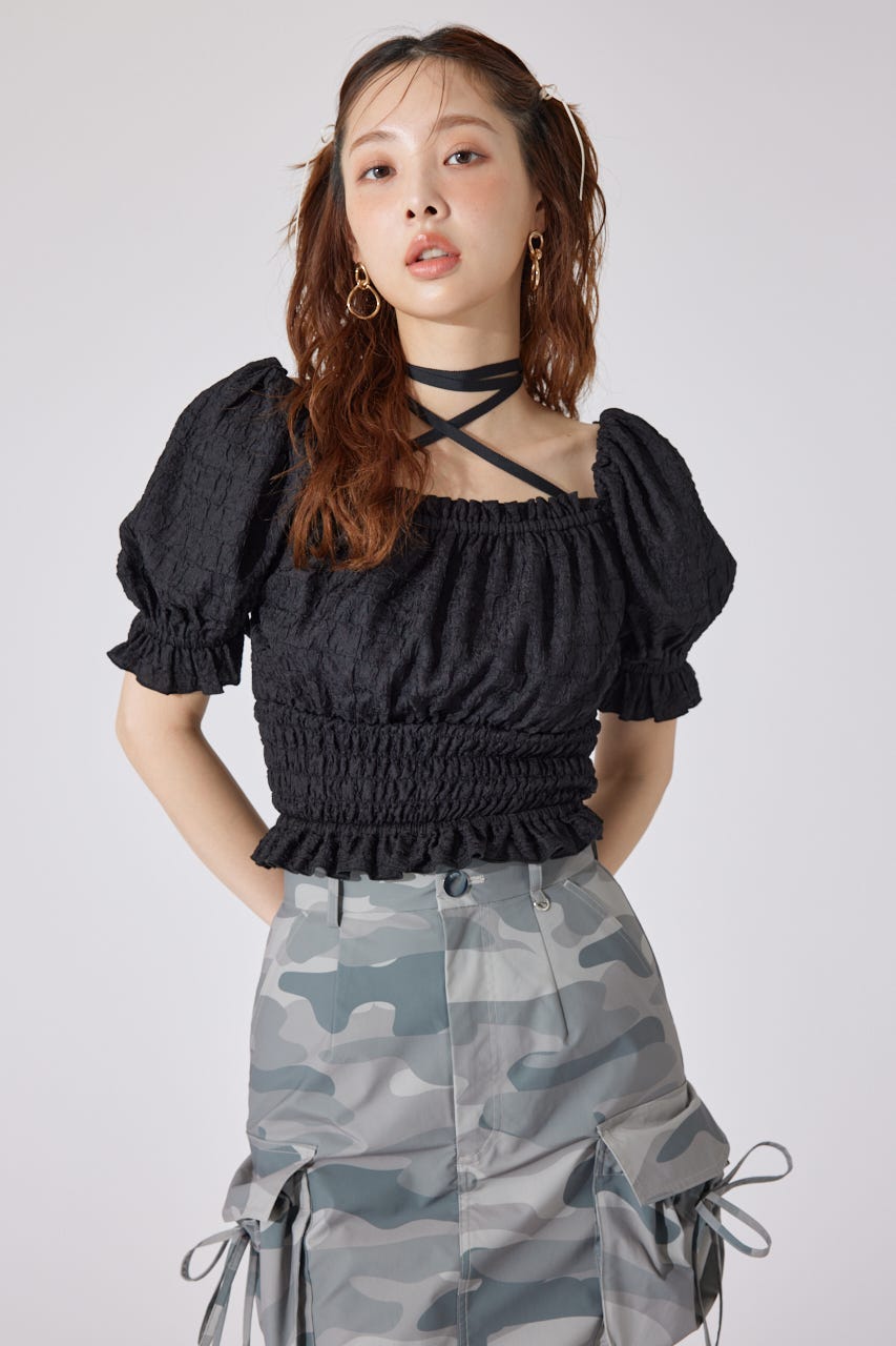 【AKB48 千葉恵里さん着用】メニーウェイシャーリングショートブラウス BLK FREE