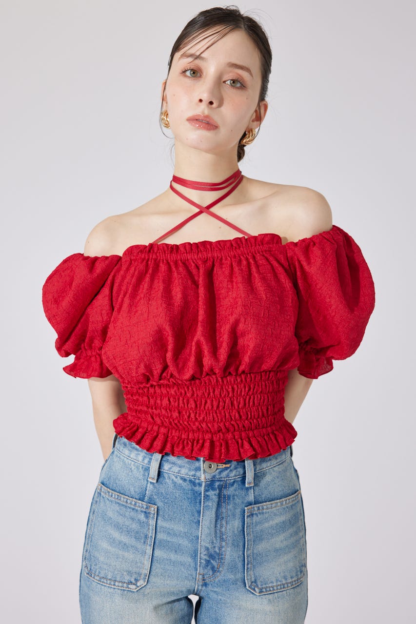 【AKB48 千葉恵里さん着用】メニーウェイシャーリングショートブラウス RED FREE