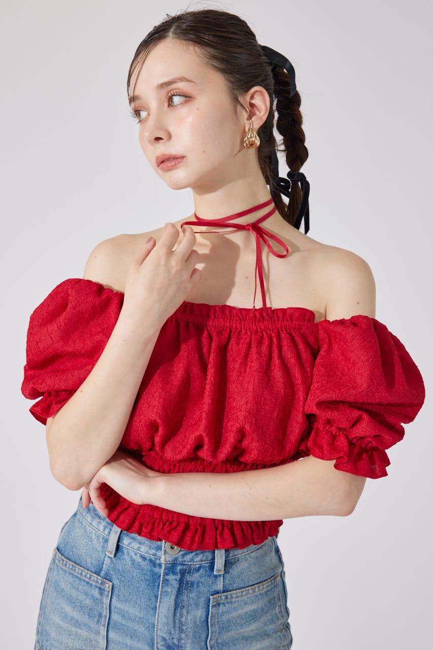 【新品未使用】rienda メニーウェイシャーリングショートブラウス rienda メニーウェイシャーリングショートブラウス BLK