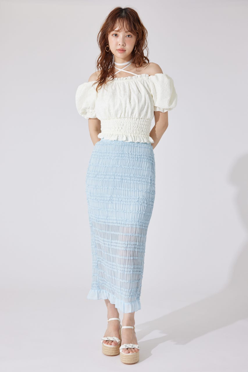 【新品未使用】rienda メニーウェイシャーリングショートブラウス rienda | 【AKB48 千葉恵里さん着用】メニーウェイシャーリング