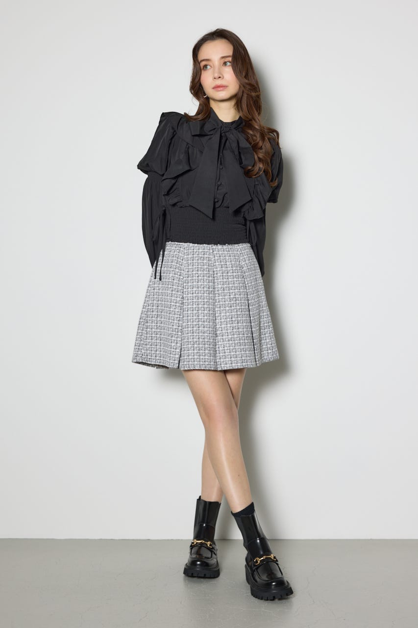 ハイウエストツイードスコートショートパンツ BLK M