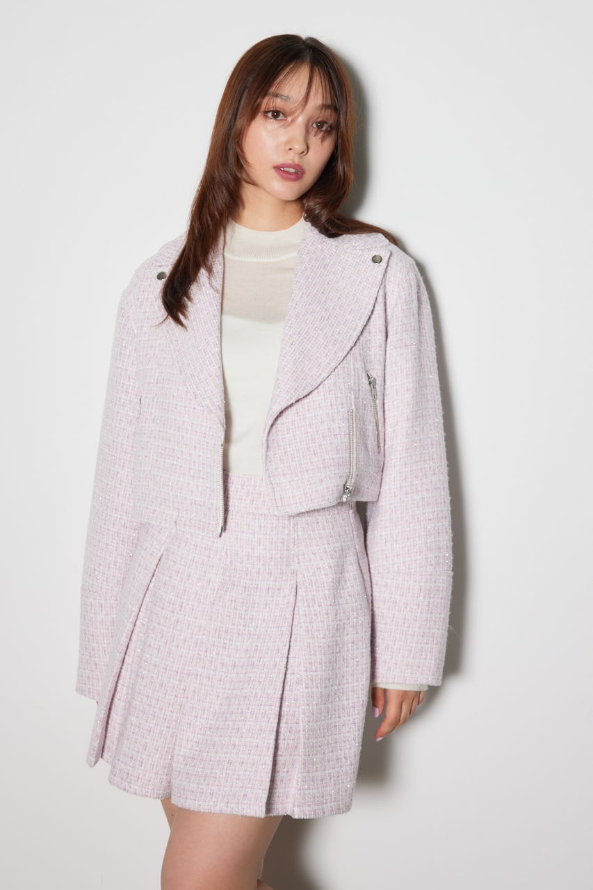 ハイウエストツイードスコートショートパンツ PNK S