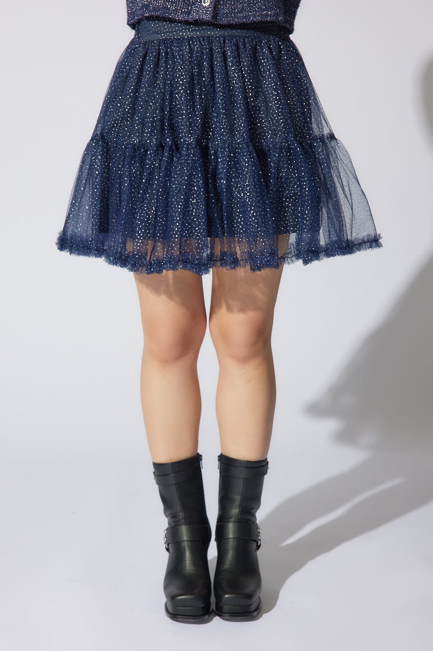 【岡崎紗絵さん着用アイテム】ボリュームチュールミニスコートショートパンツ NVY M