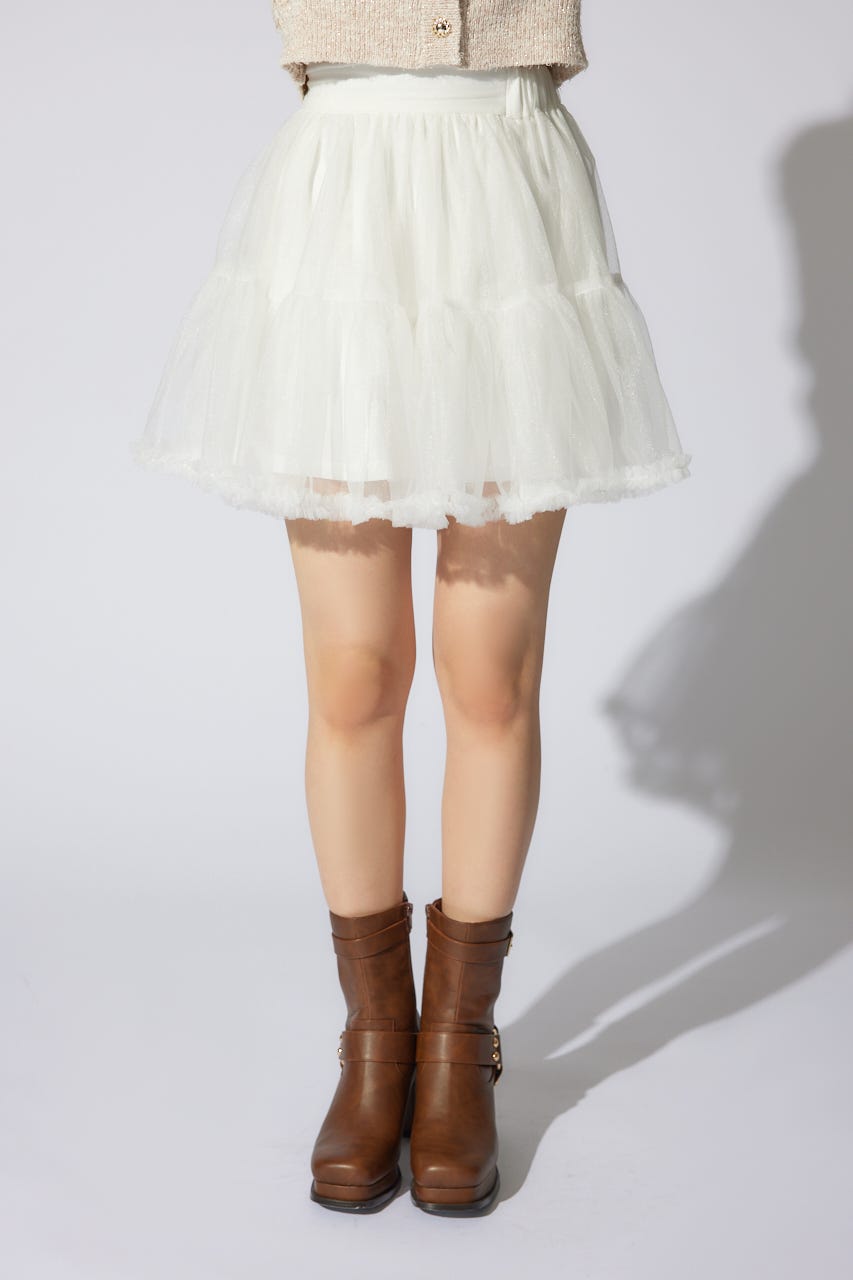 【岡崎紗絵さん着用アイテム】ボリュームチュールミニスコートショートパンツ WHT M