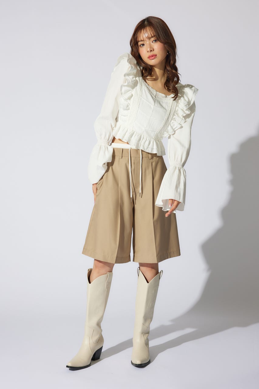 レイヤードパターンジャストウエストハーフパンツ BEG S