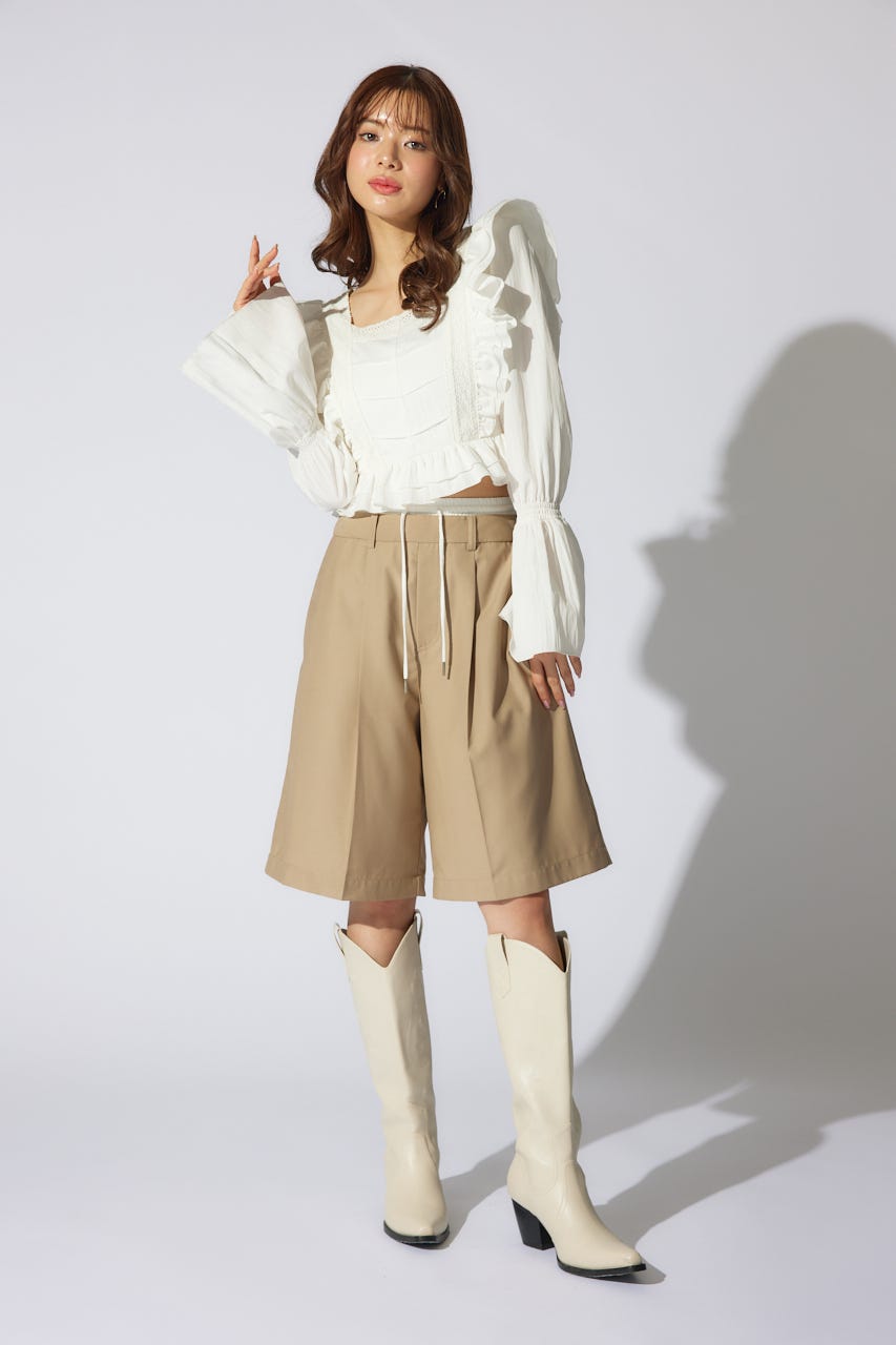 レイヤードパターンジャストウエストハーフパンツ BEG S