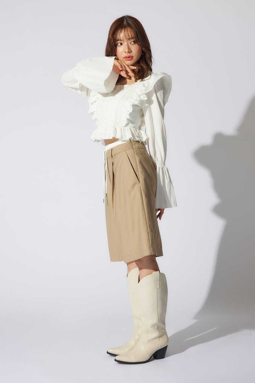 レイヤードパターンジャストウエストハーフパンツ BEG S