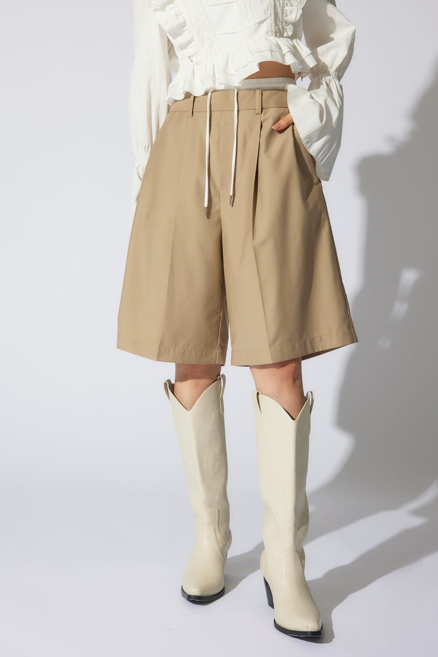 レイヤードパターンジャストウエストハーフパンツ BEG S