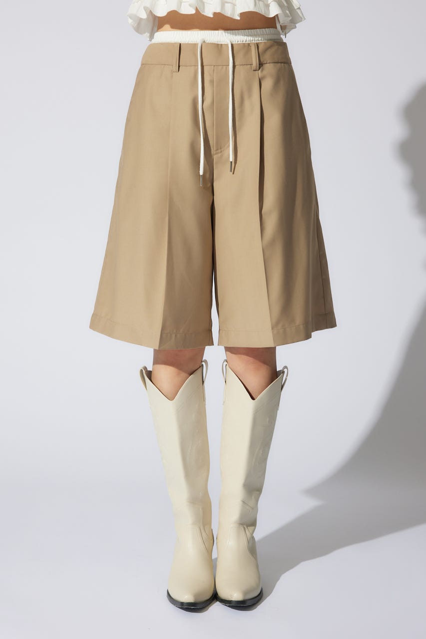 レイヤードパターンジャストウエストハーフパンツ BEG S