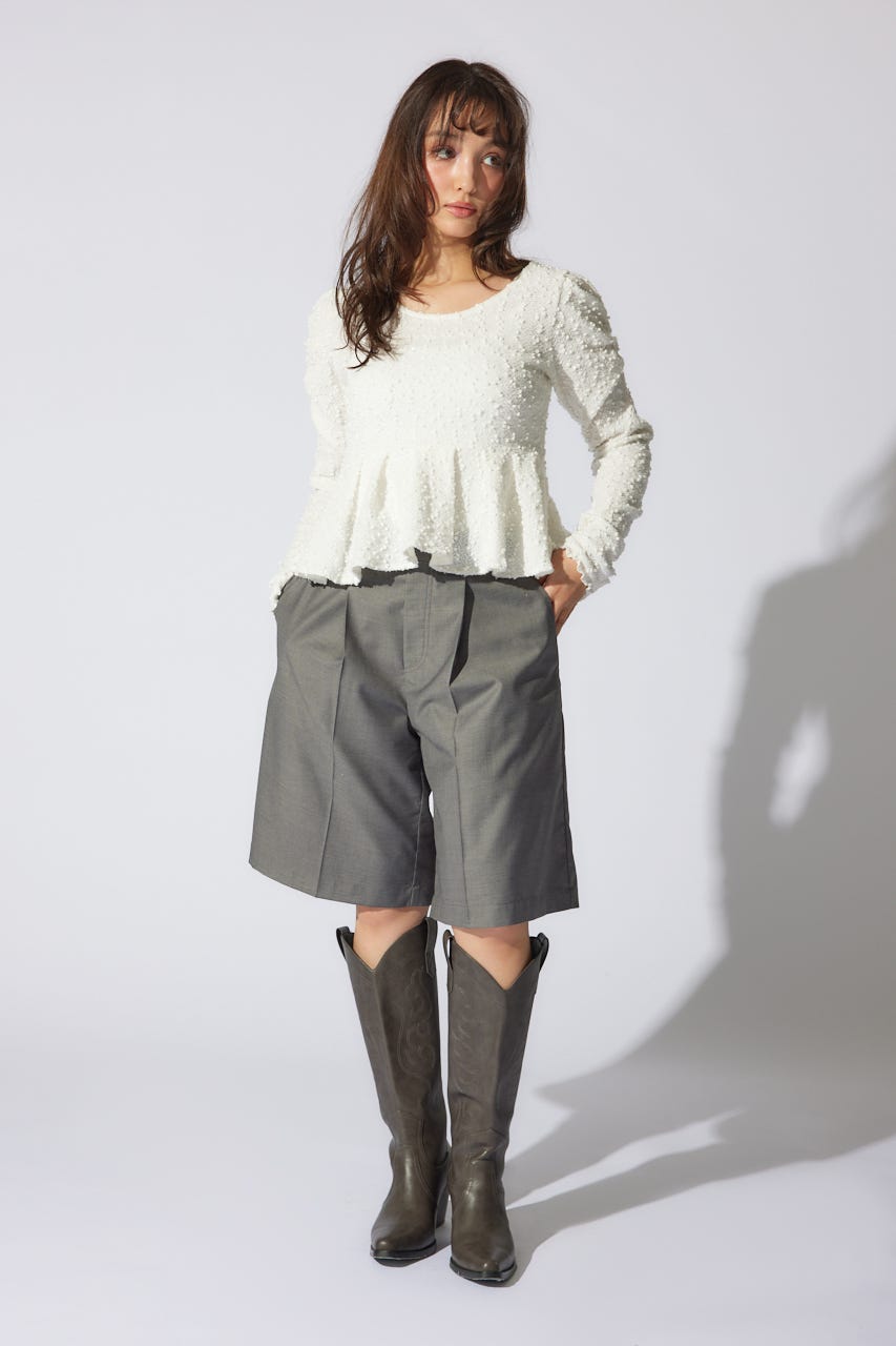 レイヤードパターンジャストウエストハーフパンツ GRY M