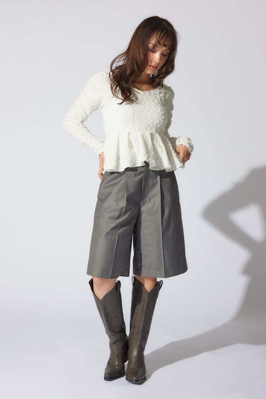 レイヤードパターンジャストウエストハーフパンツ GRY M