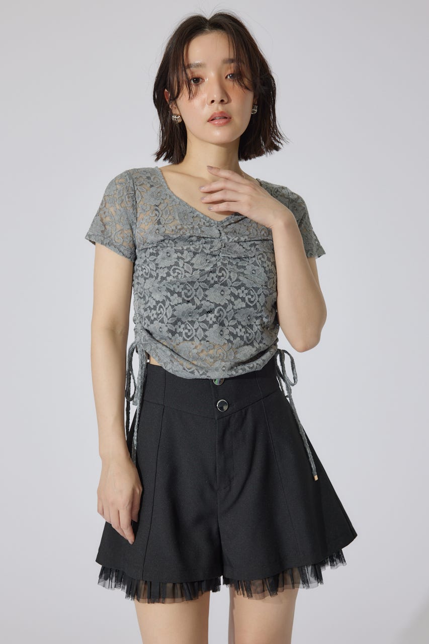 チュールレイヤードジャストウエストスコートショートパンツ BLK M