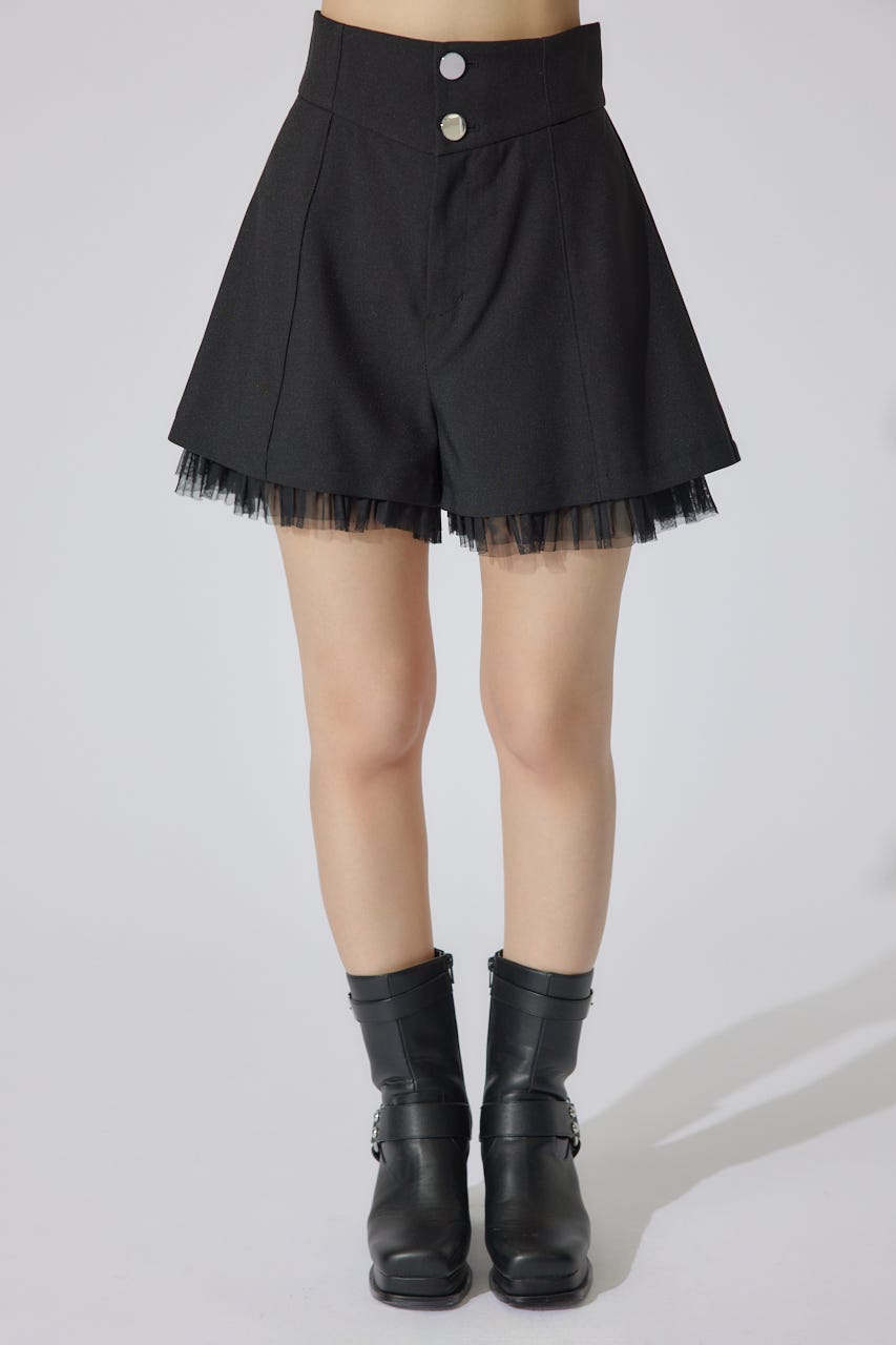 チュールレイヤードジャストウエストスコートショートパンツ BLK M