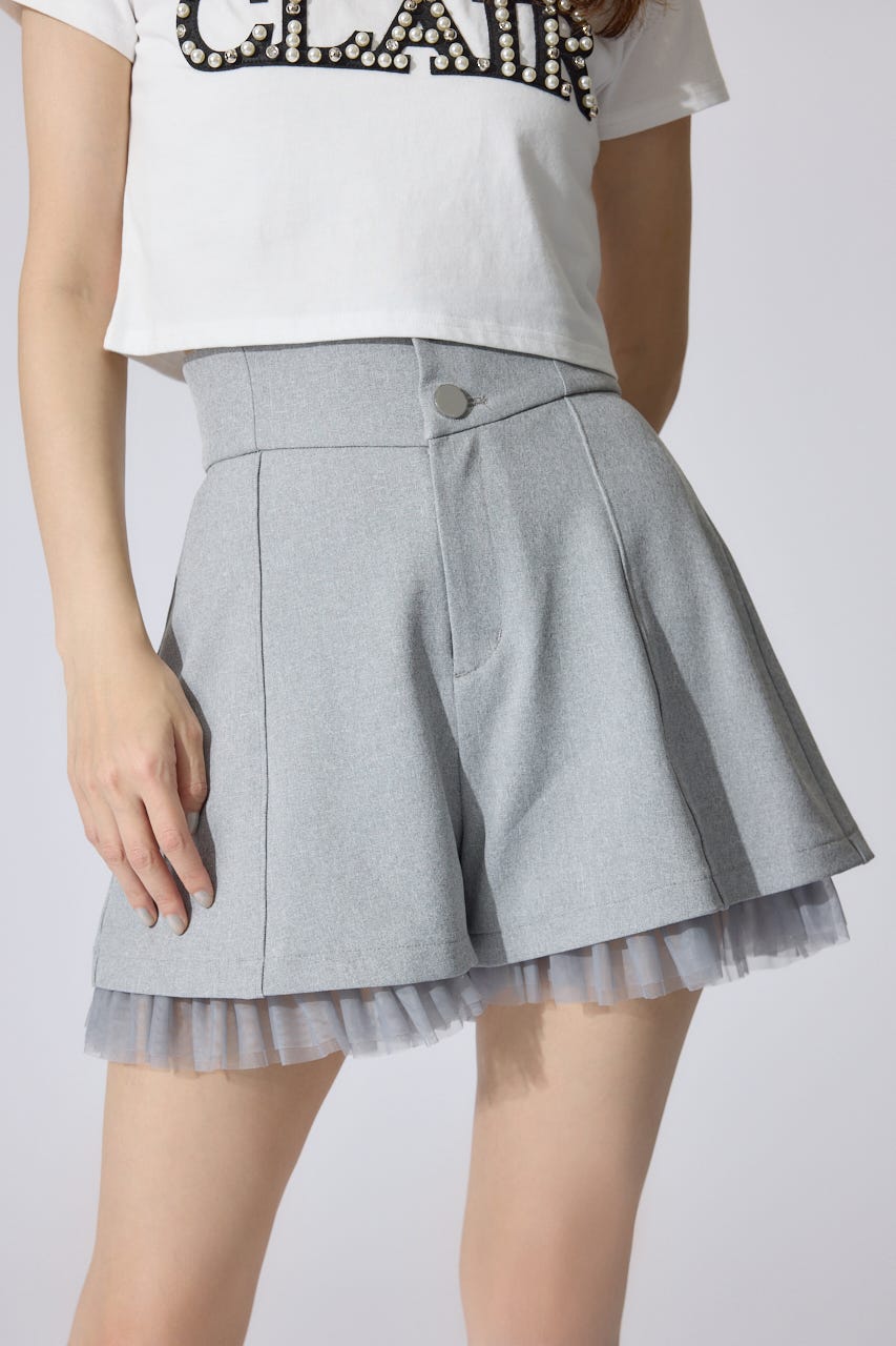 チュールレイヤードジャストウエストスコートショートパンツ L/GRY M