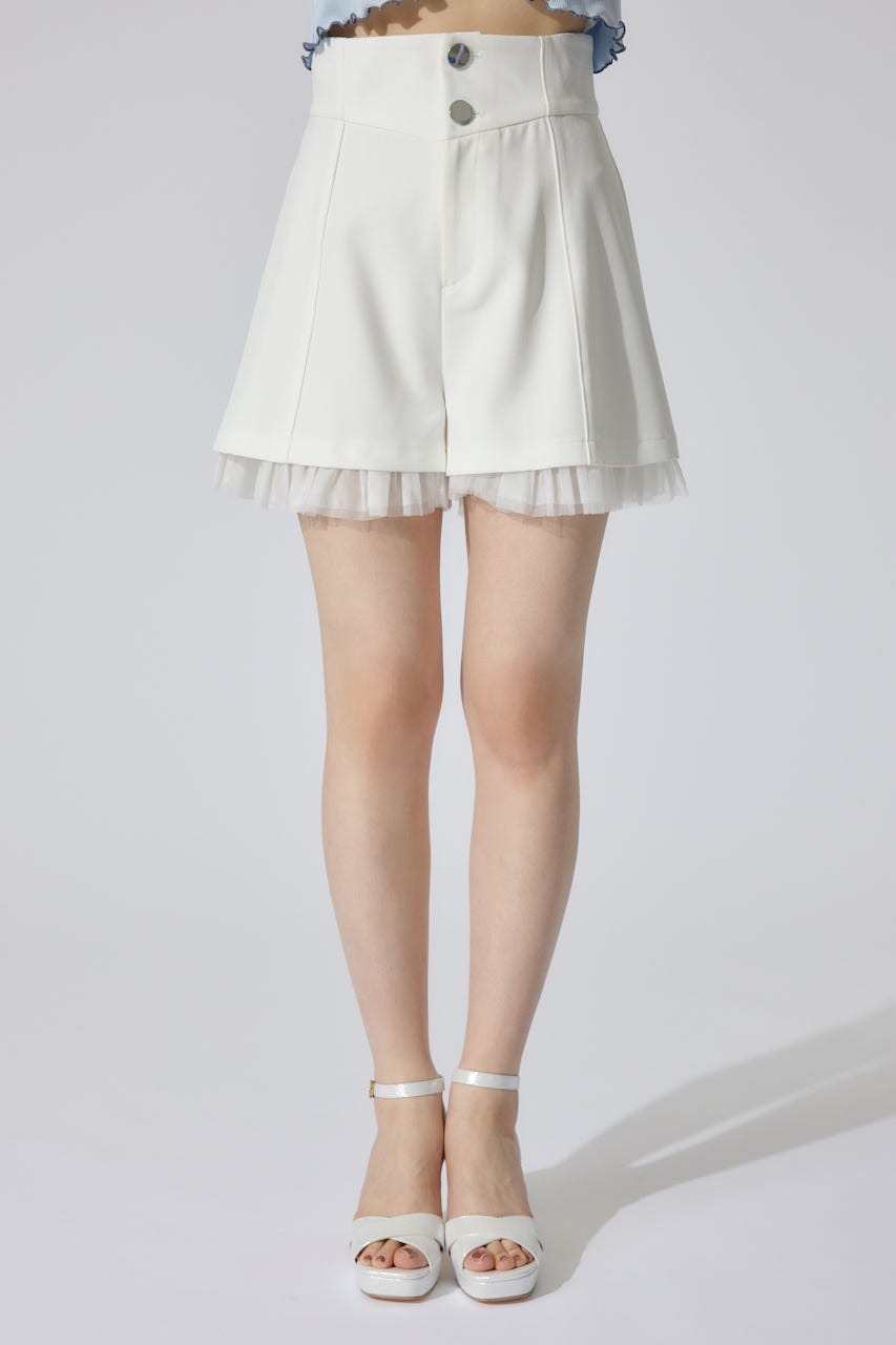 チュールレイヤードジャストウエストスコートショートパンツ WHT XS