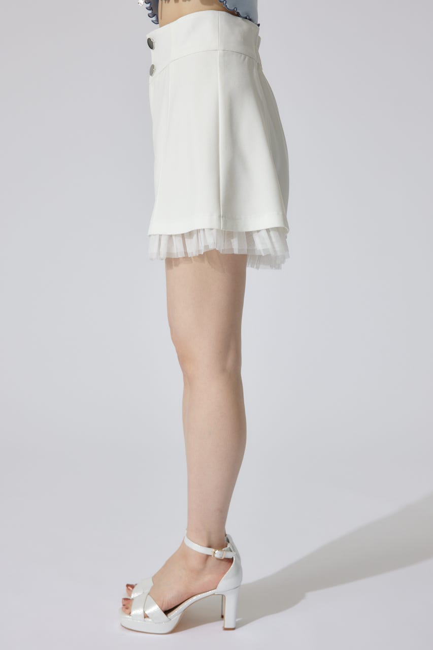 チュールレイヤードジャストウエストスコートショートパンツ WHT XS