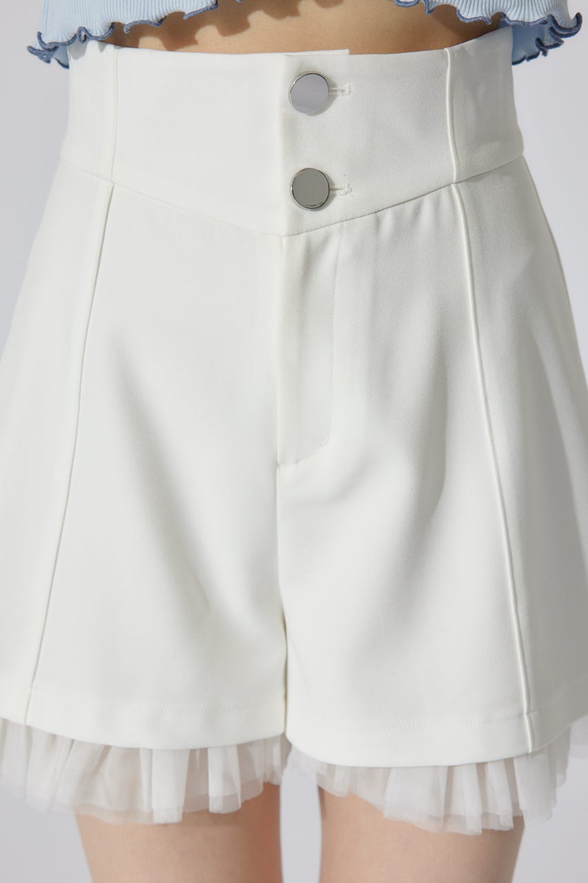 チュールレイヤードジャストウエストスコートショートパンツ WHT XS