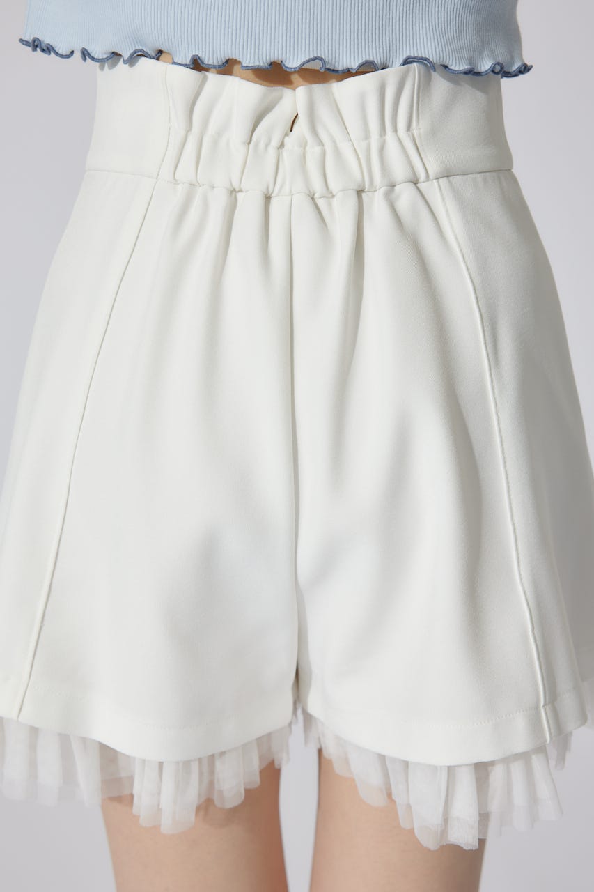 チュールレイヤードジャストウエストスコートショートパンツ WHT XS