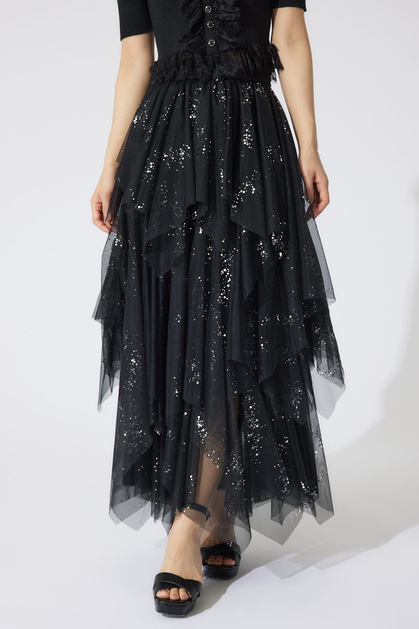 ニュアンスランダムチュールジャストウエストスカート BLK M