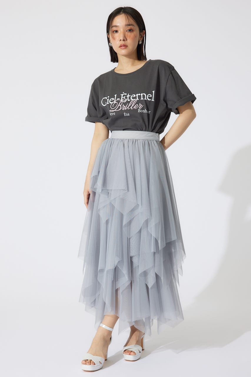 ニュアンスランダムチュールジャストウエストスカート L/GRY M