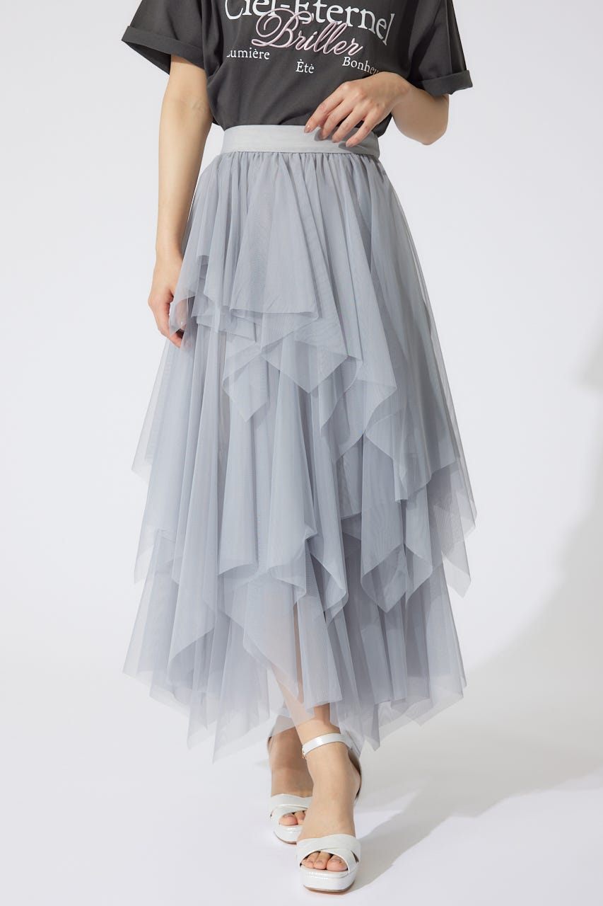 ニュアンスランダムチュールジャストウエストスカート L/GRY M