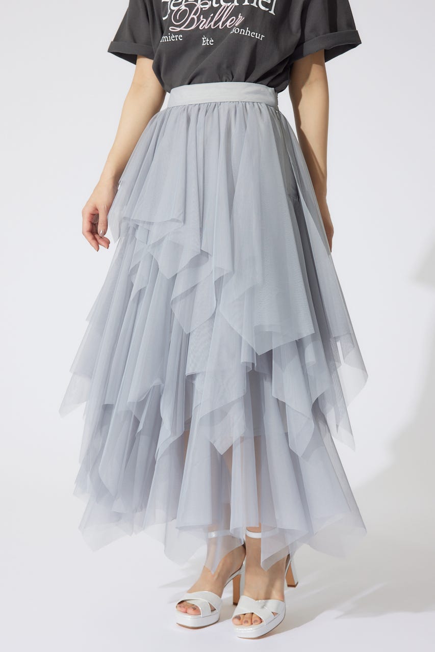 ニュアンスランダムチュールジャストウエストスカート L/GRY M