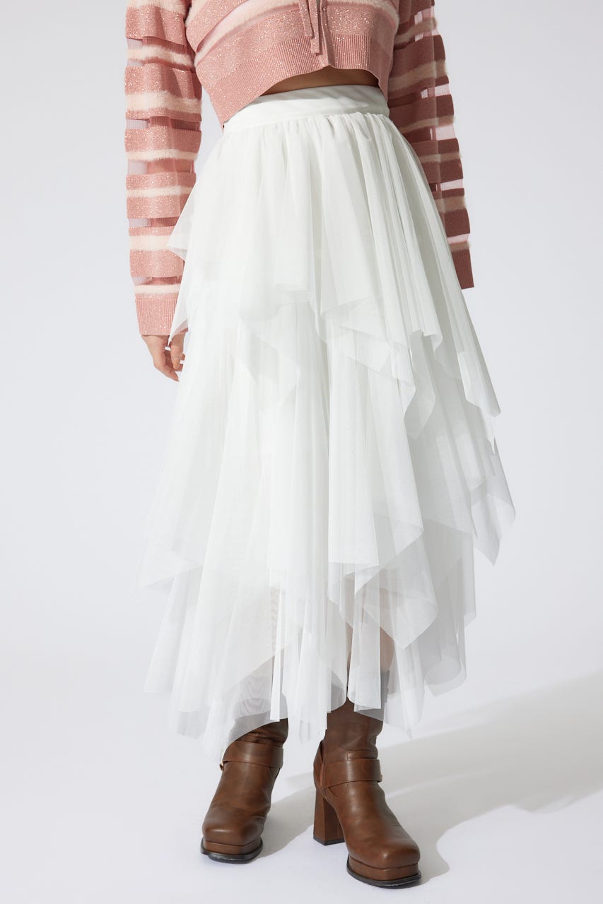 ニュアンスランダムチュールジャストウエストスカート WHT S