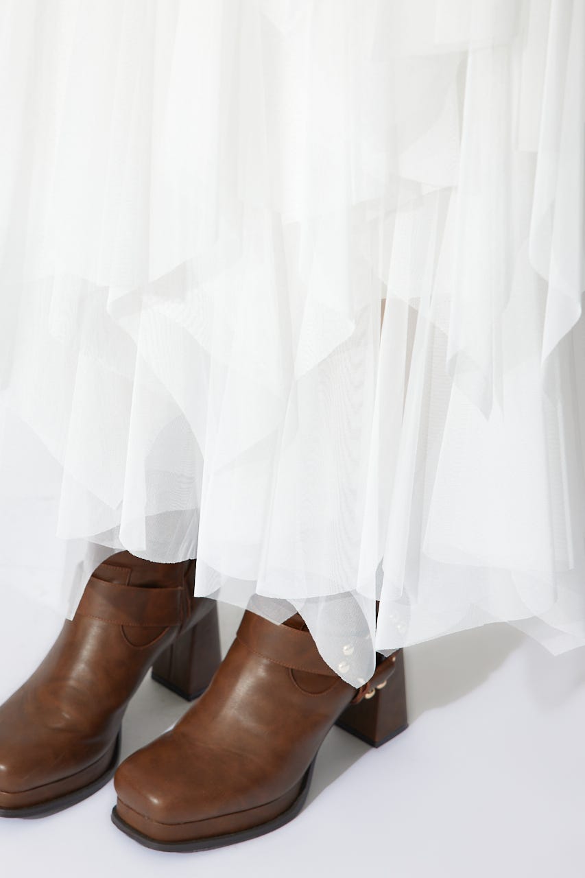 ニュアンスランダムチュールジャストウエストスカート WHT S