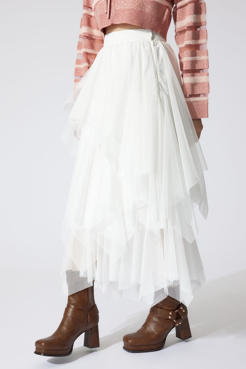 ニュアンスランダムチュールジャストウエストスカート WHT S