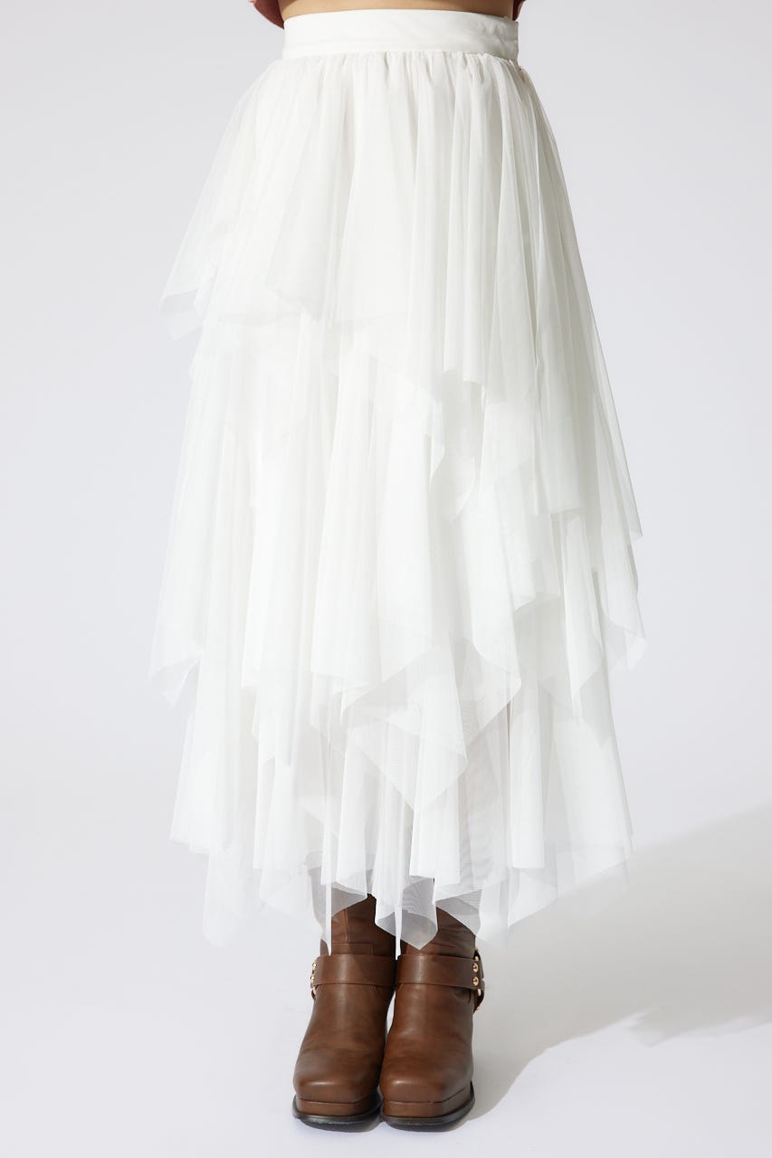 ニュアンスランダムチュールジャストウエストスカート WHT S