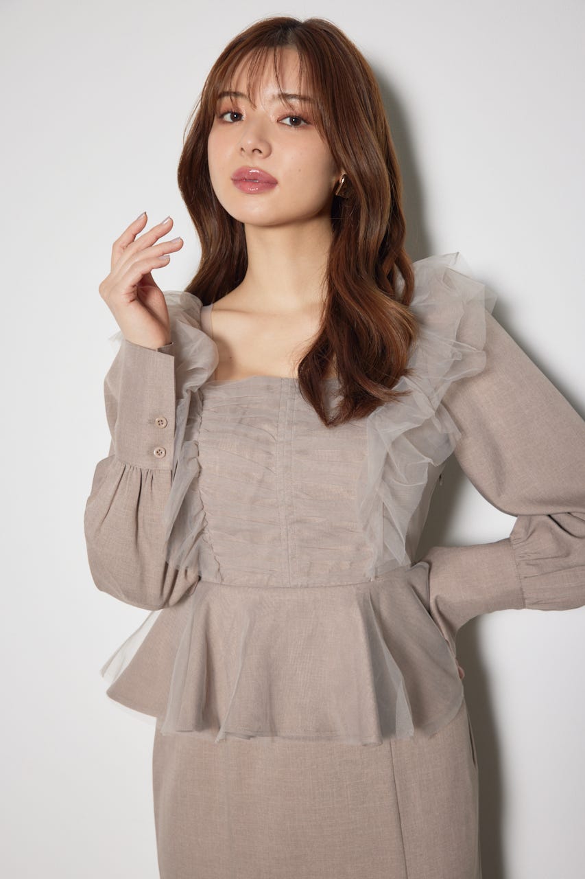 チュールドッキングマーメイドワンピース BEG M