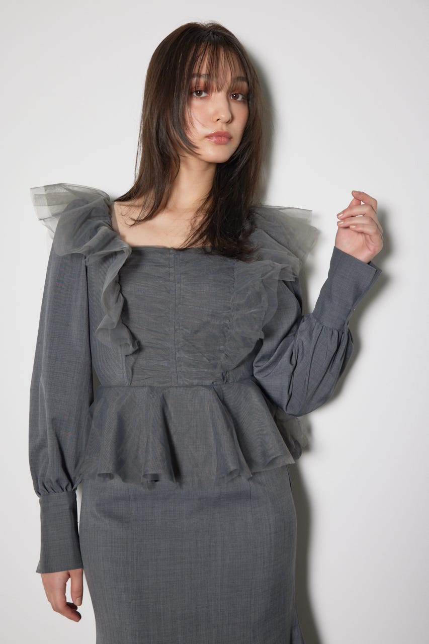 チュールドッキングマーメイドワンピース D/GRY M