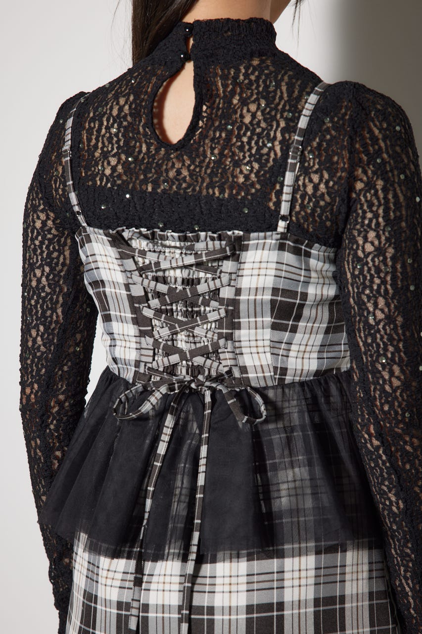 ペプラムマーメイドチェックキャミワンピース 柄BLK M