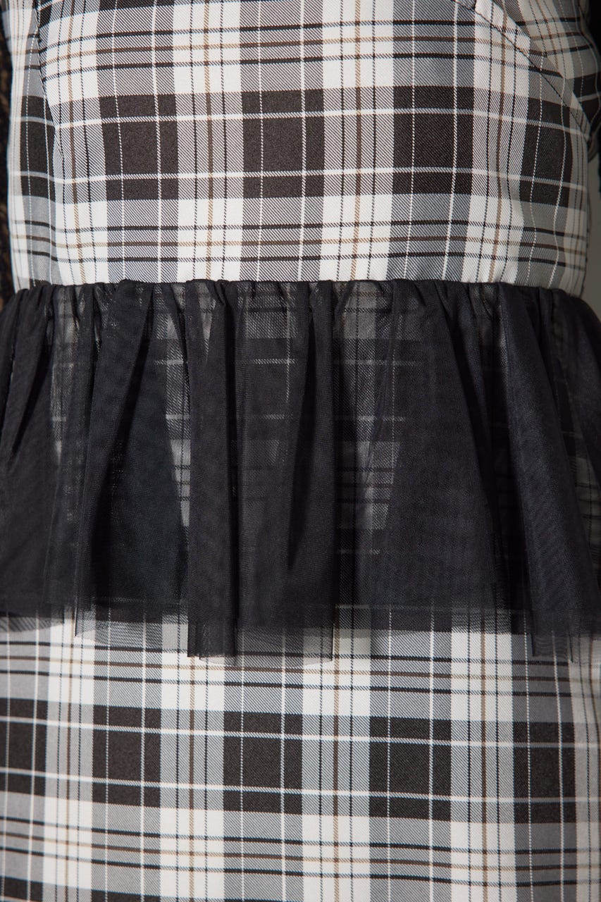 ペプラムマーメイドチェックキャミワンピース 柄BLK M