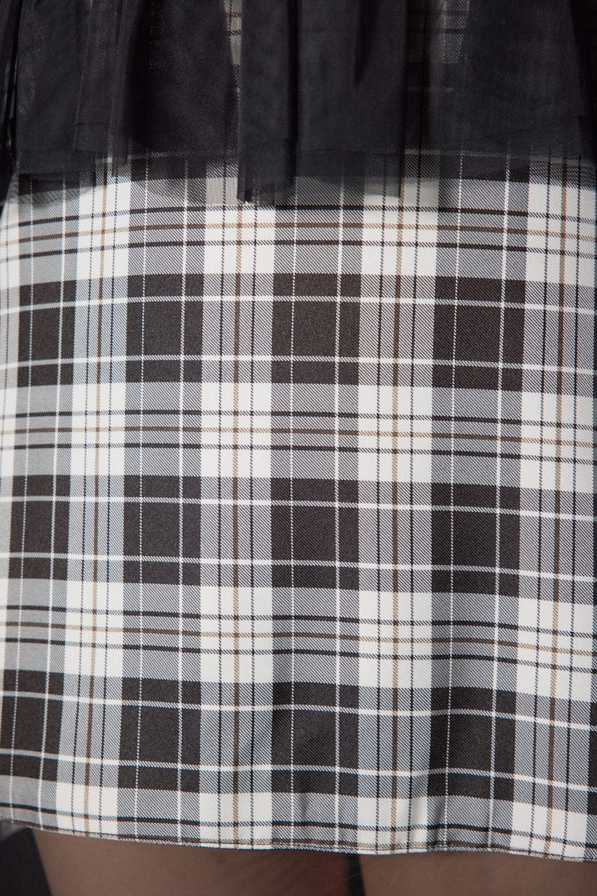 ペプラムマーメイドチェックキャミワンピース 柄BLK M