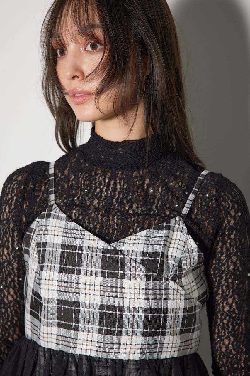 ペプラムマーメイドチェックキャミワンピース 柄BLK M
