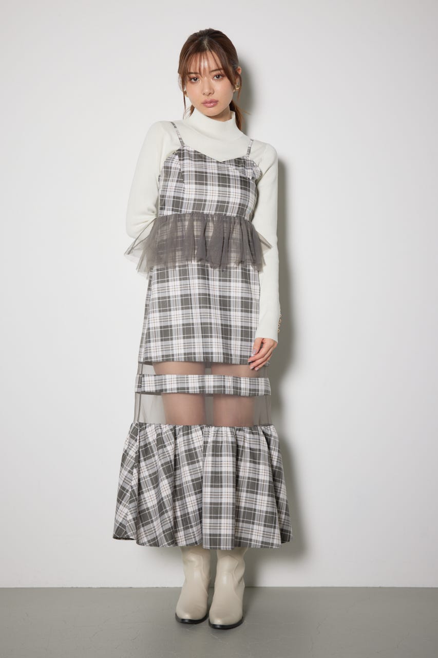 ペプラムマーメイドチェックキャミワンピース 柄KHA M