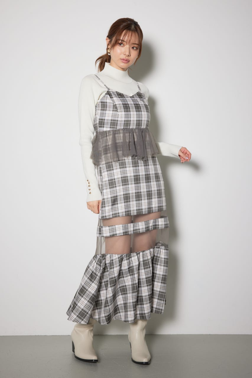 ペプラムマーメイドチェックキャミワンピース 柄KHA M