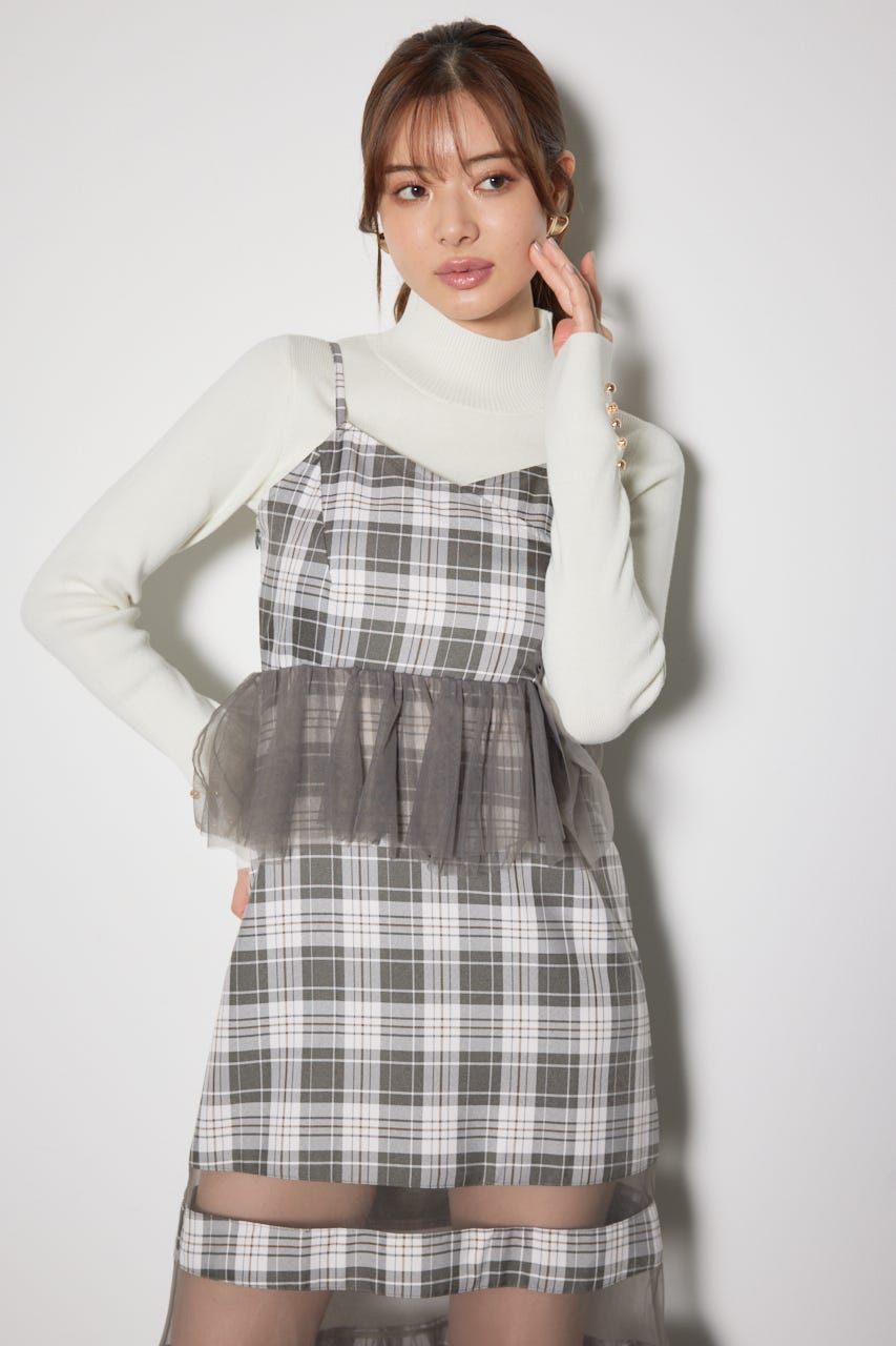 ペプラムマーメイドチェックキャミワンピース 柄KHA M