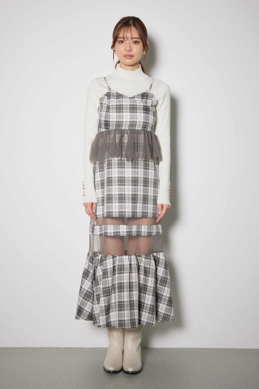 ペプラムマーメイドチェックキャミワンピース 柄KHA M