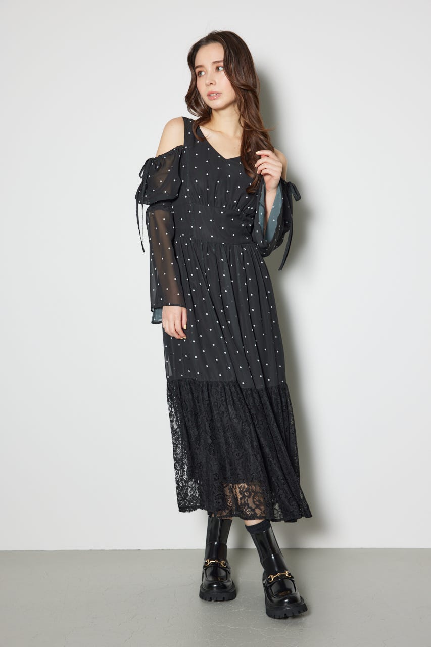 2WAYレースドッキングフレアワンピース BLK M