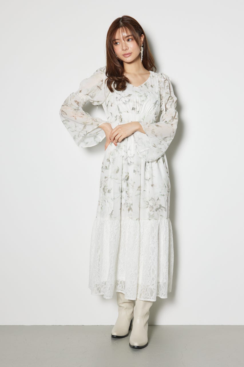 2WAYレースドッキングフレアワンピース WHT S