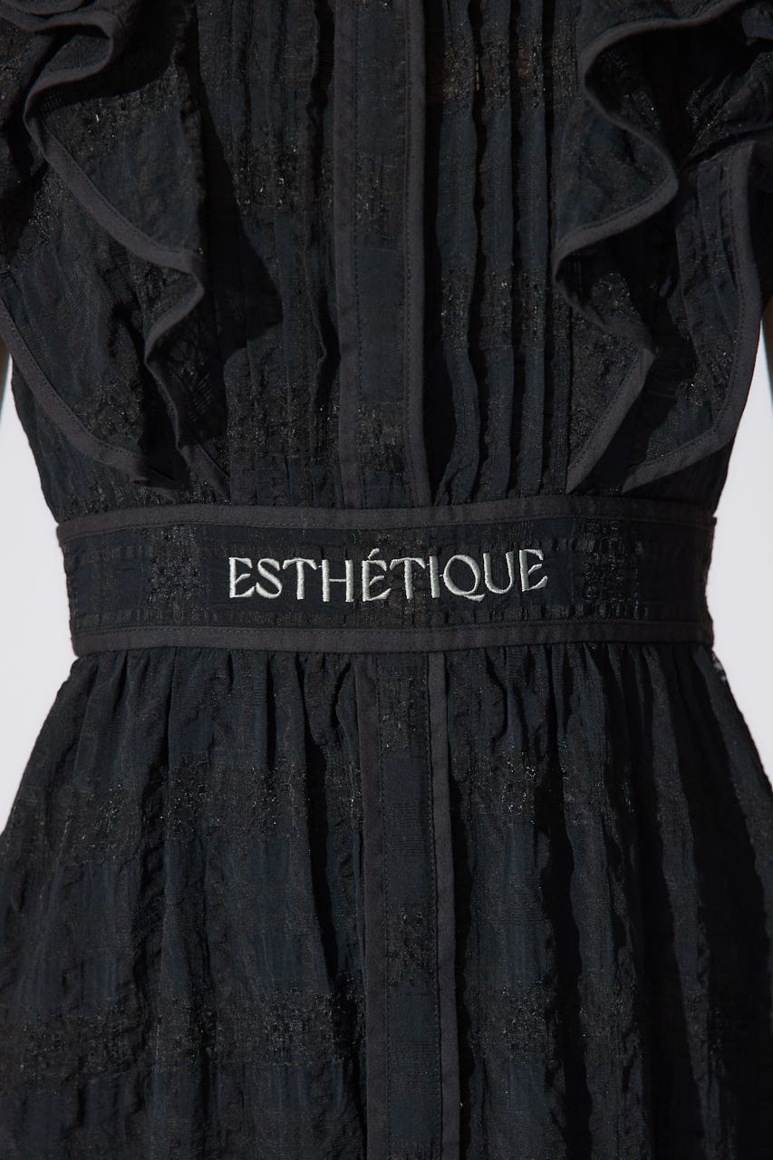 配色ロゴダブルフリルティアードワンピース BLK S