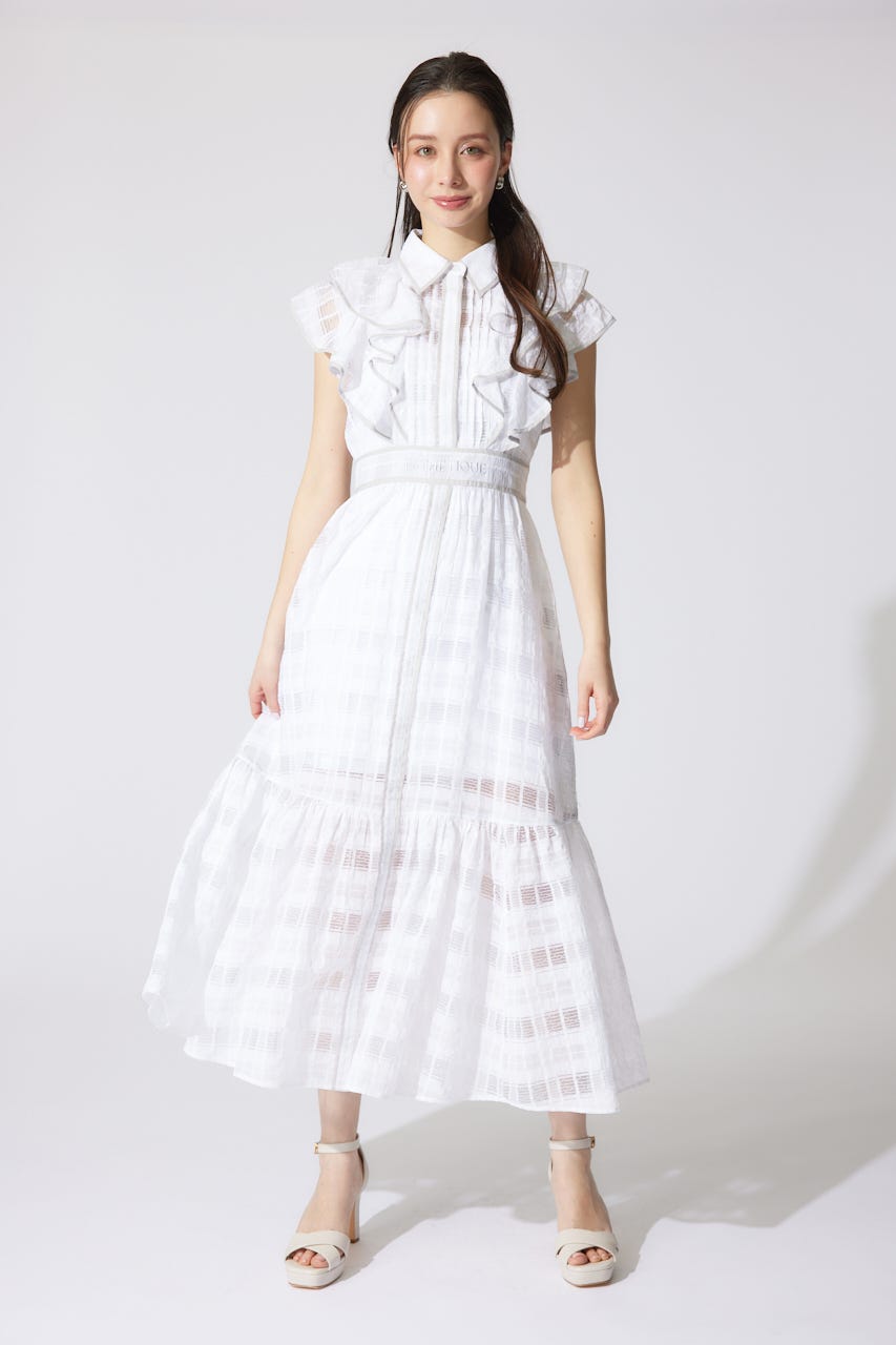 配色ロゴダブルフリルティアードワンピース WHT M