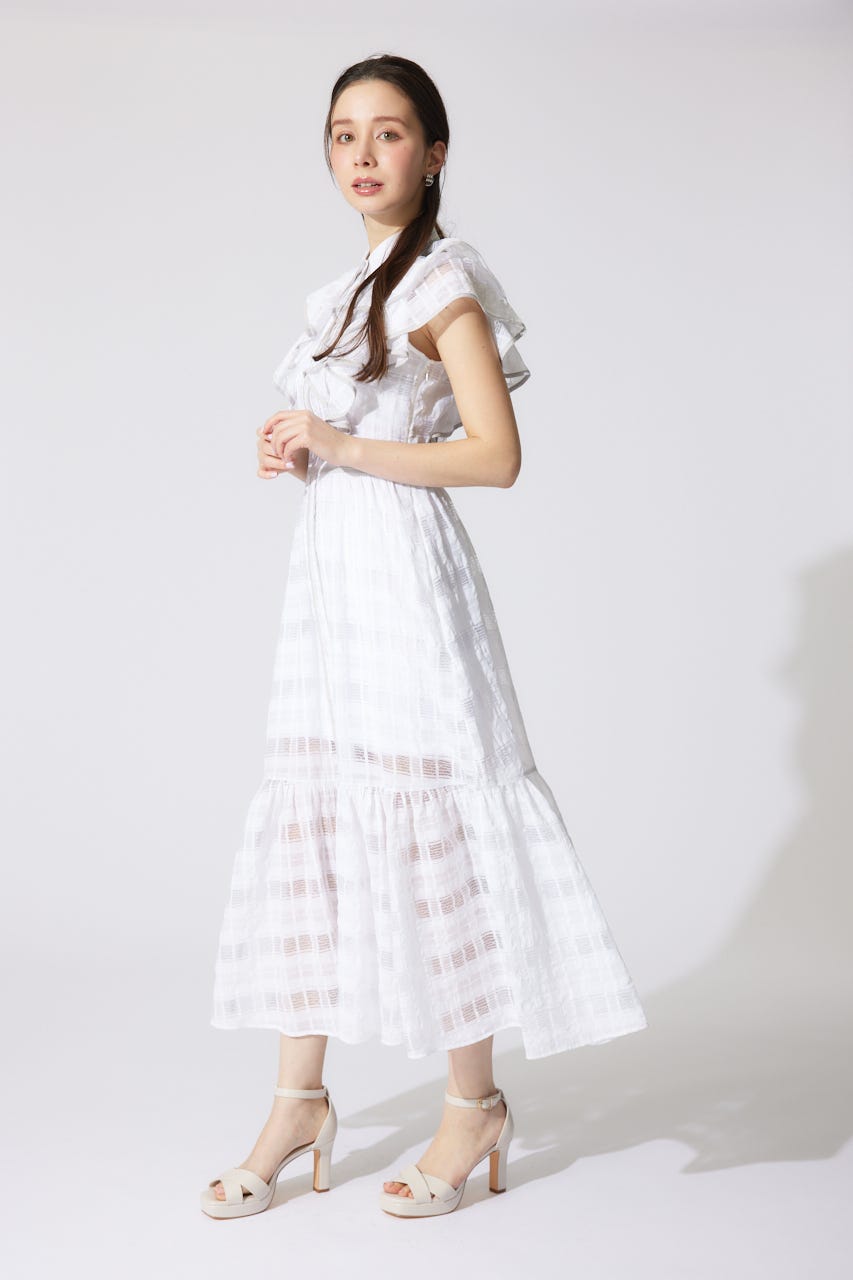 配色ロゴダブルフリルティアードワンピース WHT M