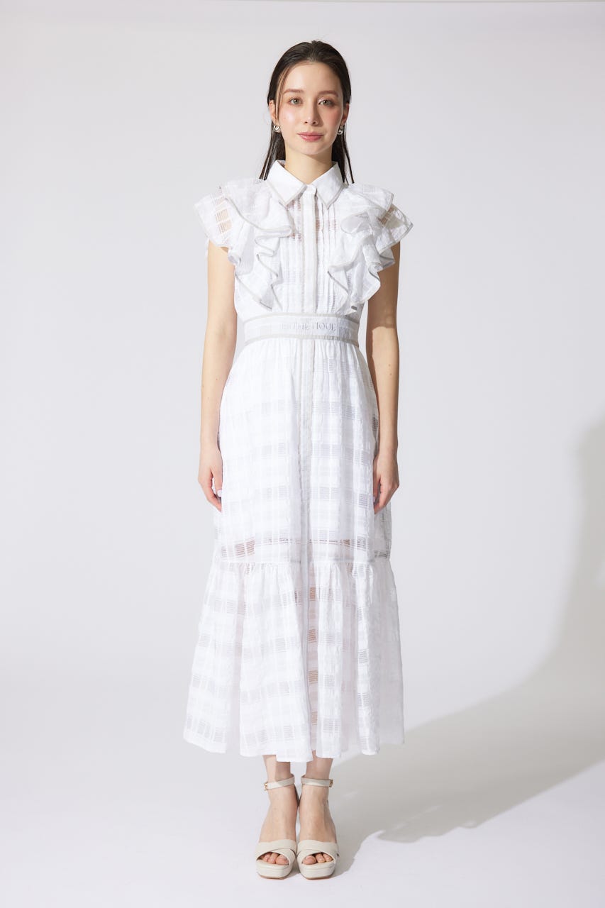 配色ロゴダブルフリルティアードワンピース WHT M